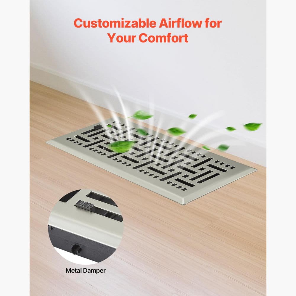 4 x 10 in. Floor Registers 2-Pack Vent Grilles HVAC Heavy-Duty Walkable Iron Floor Vents, Rust-Proof Air Vents Deflector - Hercitys