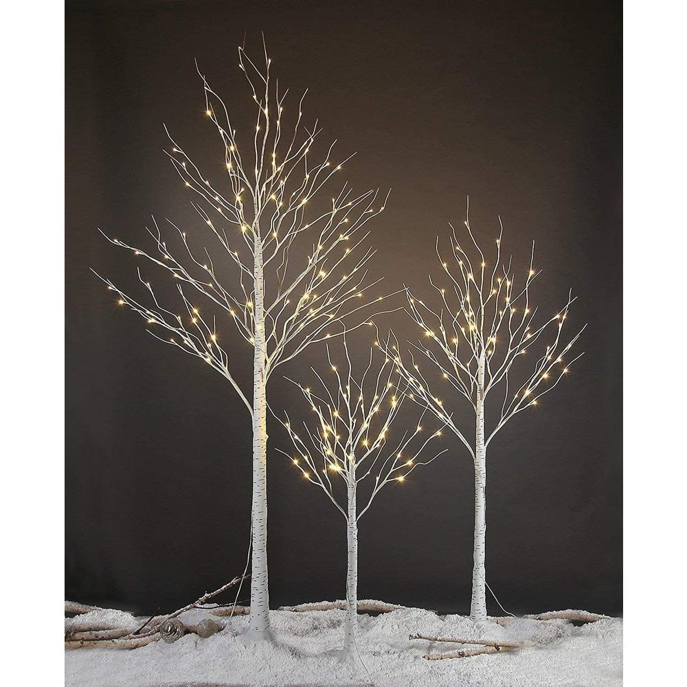 4 ft., 6 ft., 8 ft. Pre-Lit Birch Tree Warm White, Artificial Christmas Tree for Festival, Party,&Christmas Decoration - Hercitys
