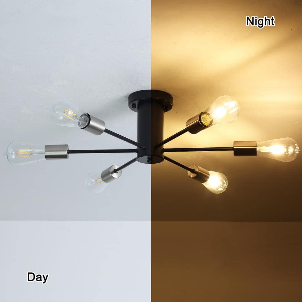 21.84 in. 6-Light Black and Nickel Sputnik Transitional Flush Mount Ceiling Lights - Hercitys