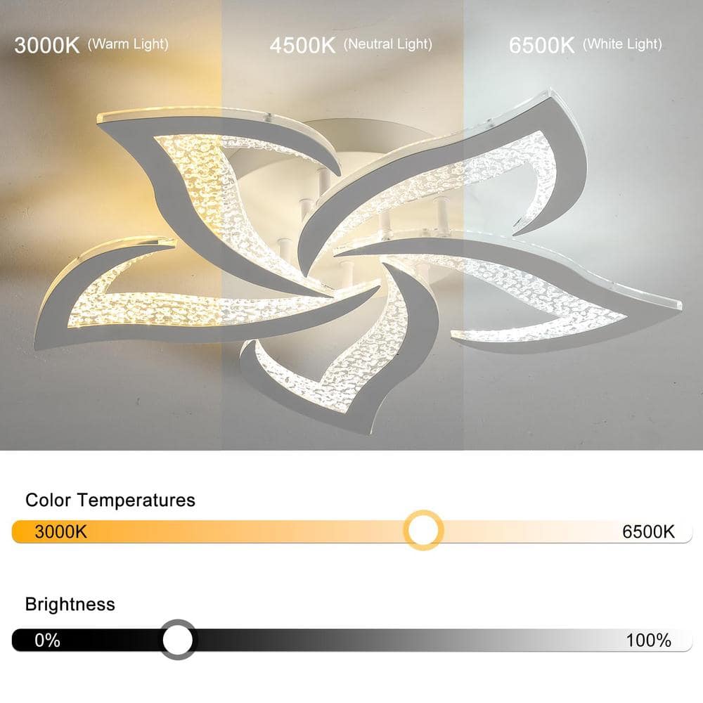 23.2 in. Selectable LED Flower Shape Design Dimmable Chandelier Flush Mount Ceiling Lights White - Hercitys