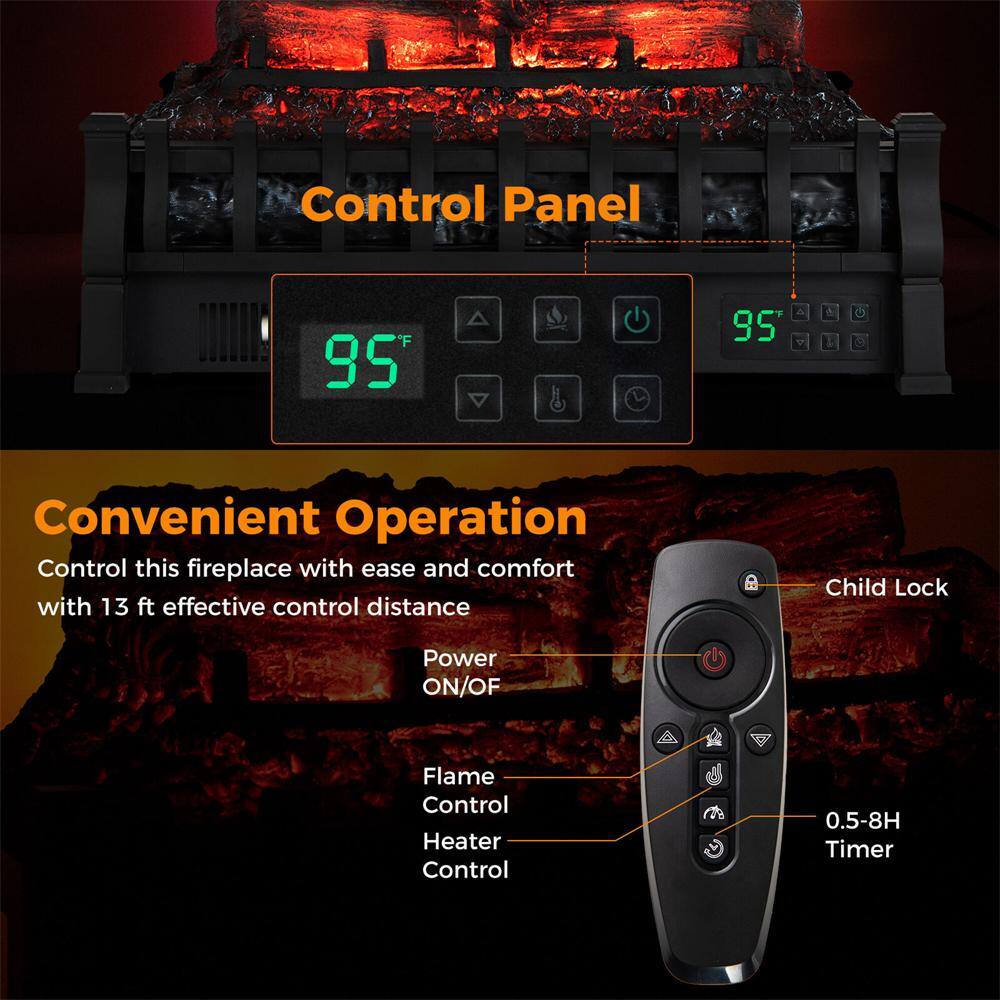 23 in. Freestanding Electric Fireplace Heater Fireplace Logs Inserts Infrared Quartz Heater in Black - Hercitys
