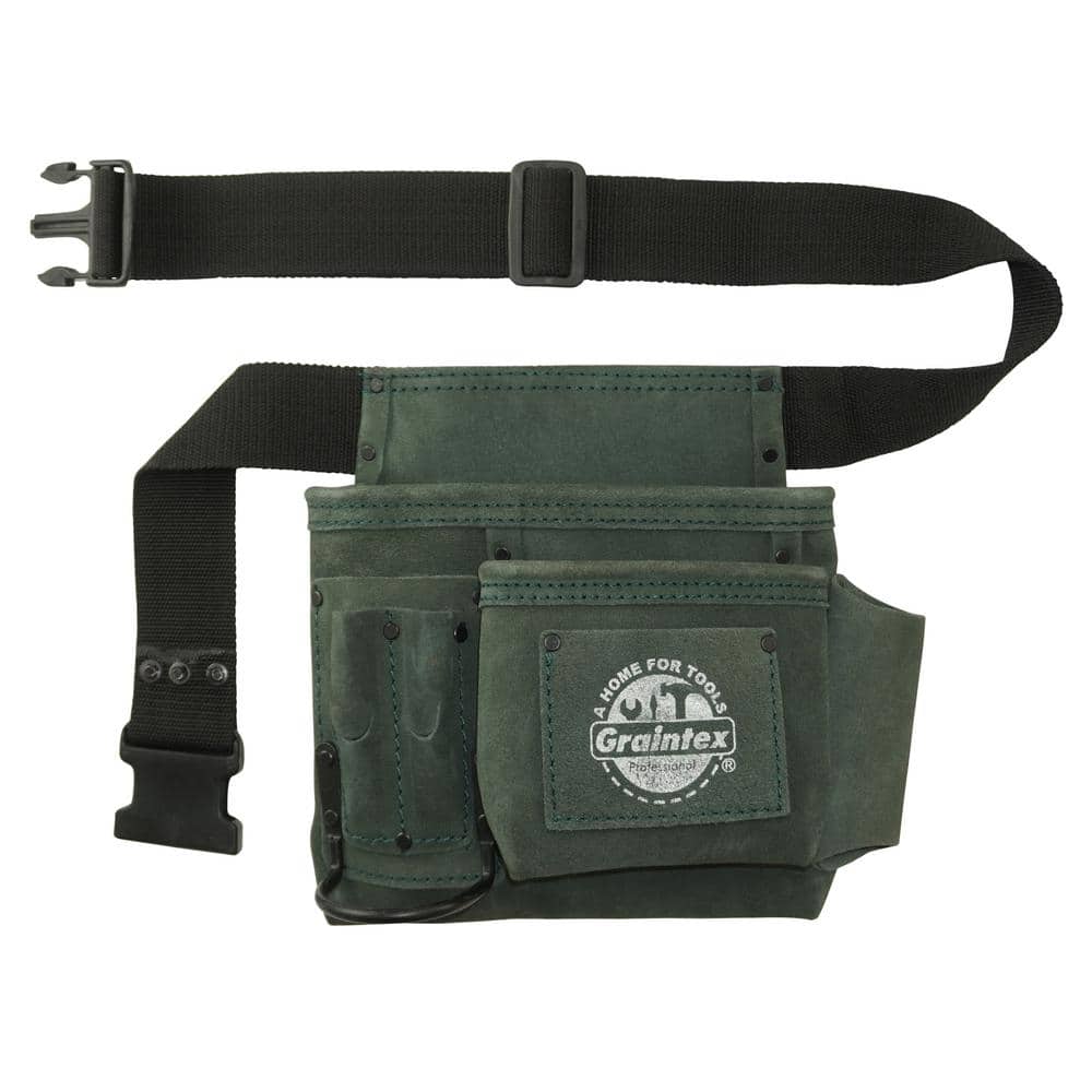 5-Pocket Suede Leather Nail and Tool Pouch with Belt - Hercitys