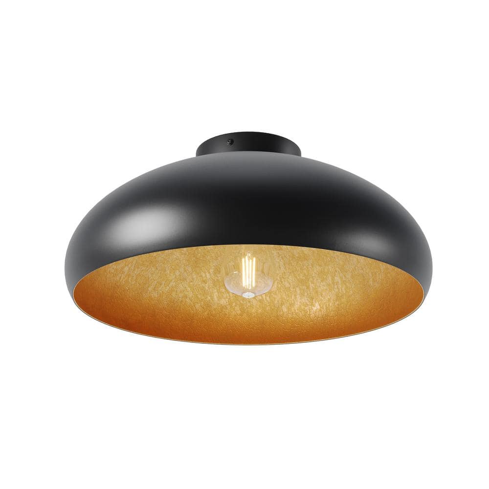 15.57 in. 1-Light Black Farmhouse Semi-Flush Mount Industrial Close to Ceiling Lighting - Hercitys