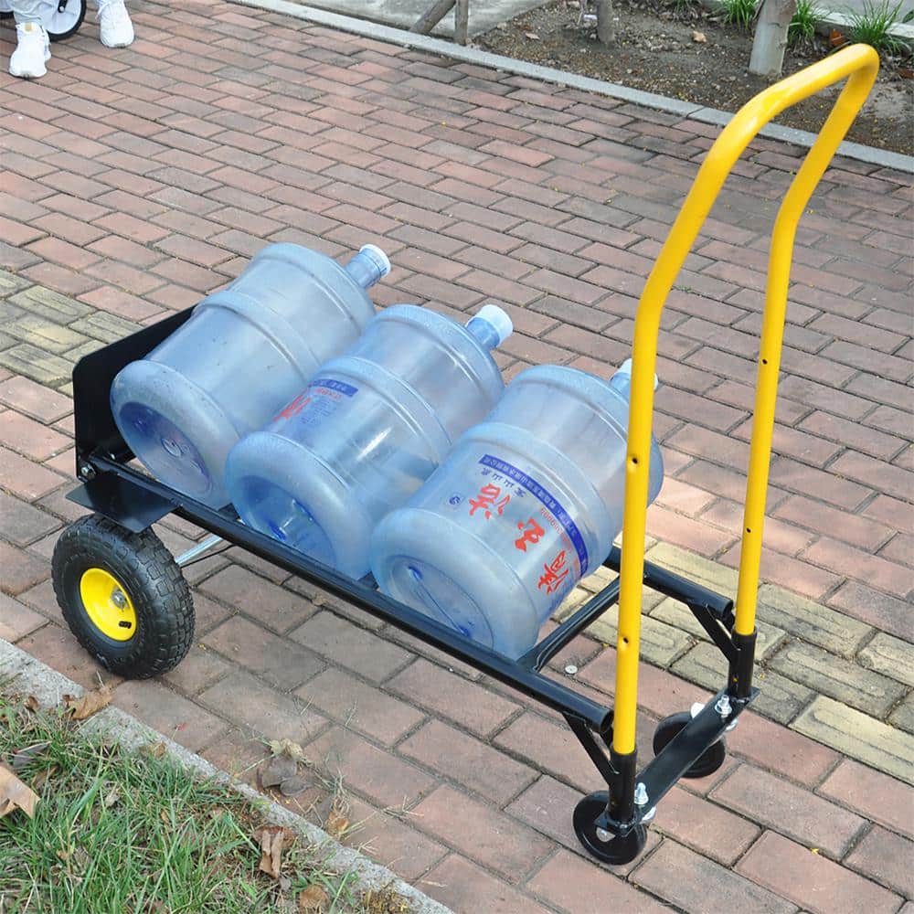2.34 cu. ft. Yellow Black Metal Garden Cart with Convertible Design 2 Wheel Dolly Cart and 4 Wheel Push Cart - Hercitys