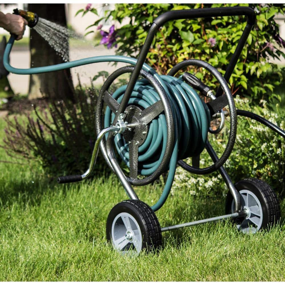 200 ft. Hose Capacity Hammertone Grey Heavy-Duty 2 Wheel Hose Reel Cart with Flat Free Wheels - Hercitys