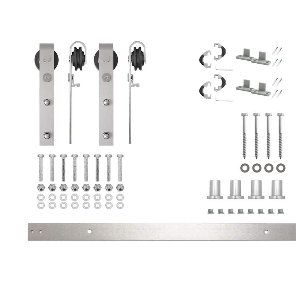 5.5 ft./66 in. Brushed Nickel Non-Bypass Sliding Barn Door Track and Hardware Kit for Double Doors - Hercitys