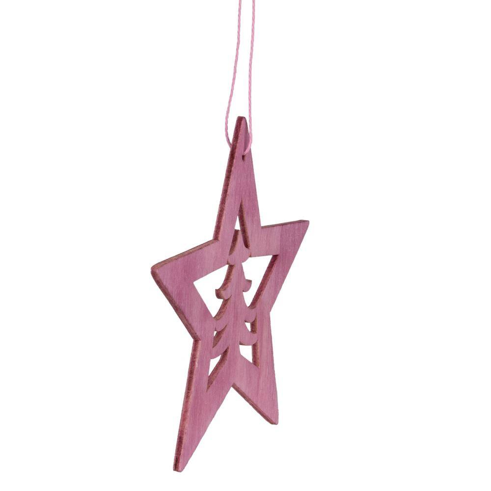 4 in. Pink Wooden Cut Out Star Christmas Ornament - Hercitys