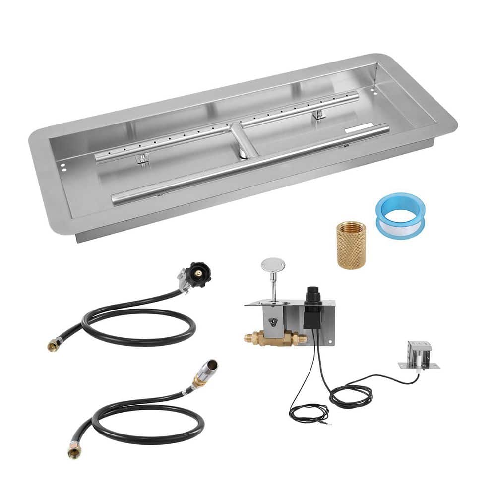24 x 8 in Drop-in Fire Pit Pan, Rectangular Stainless Steel Fire Pit Burner Kit, Propane Gas Fire Pan 120,000 BTU - Hercitys