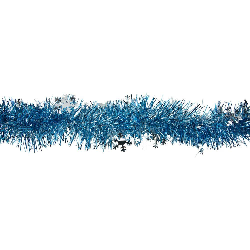 12 ft. Unlit Blue with Silver Snowflakes Christmas Tinsel Garland - Hercitys
