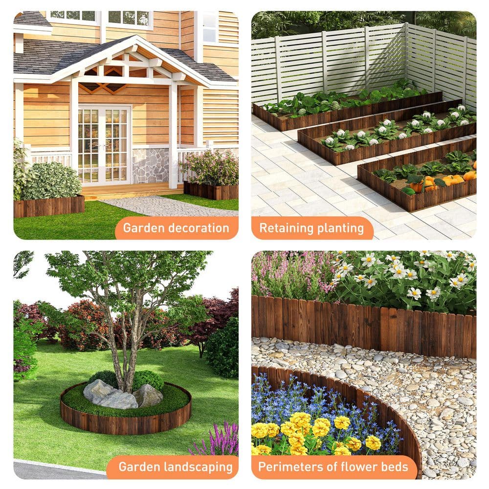 11.8 in. Brown Wood Garden Fence Decorative Edging for Flower Bed and Landscape Border (3-Pack, 12 ft.) - Hercitys