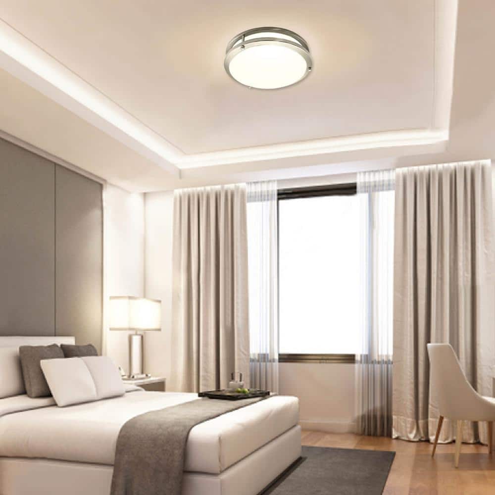 12 in. Brushed Nickel Dimmable LED 3000K Warm White Flush Mount Light Fixture - Hercitys