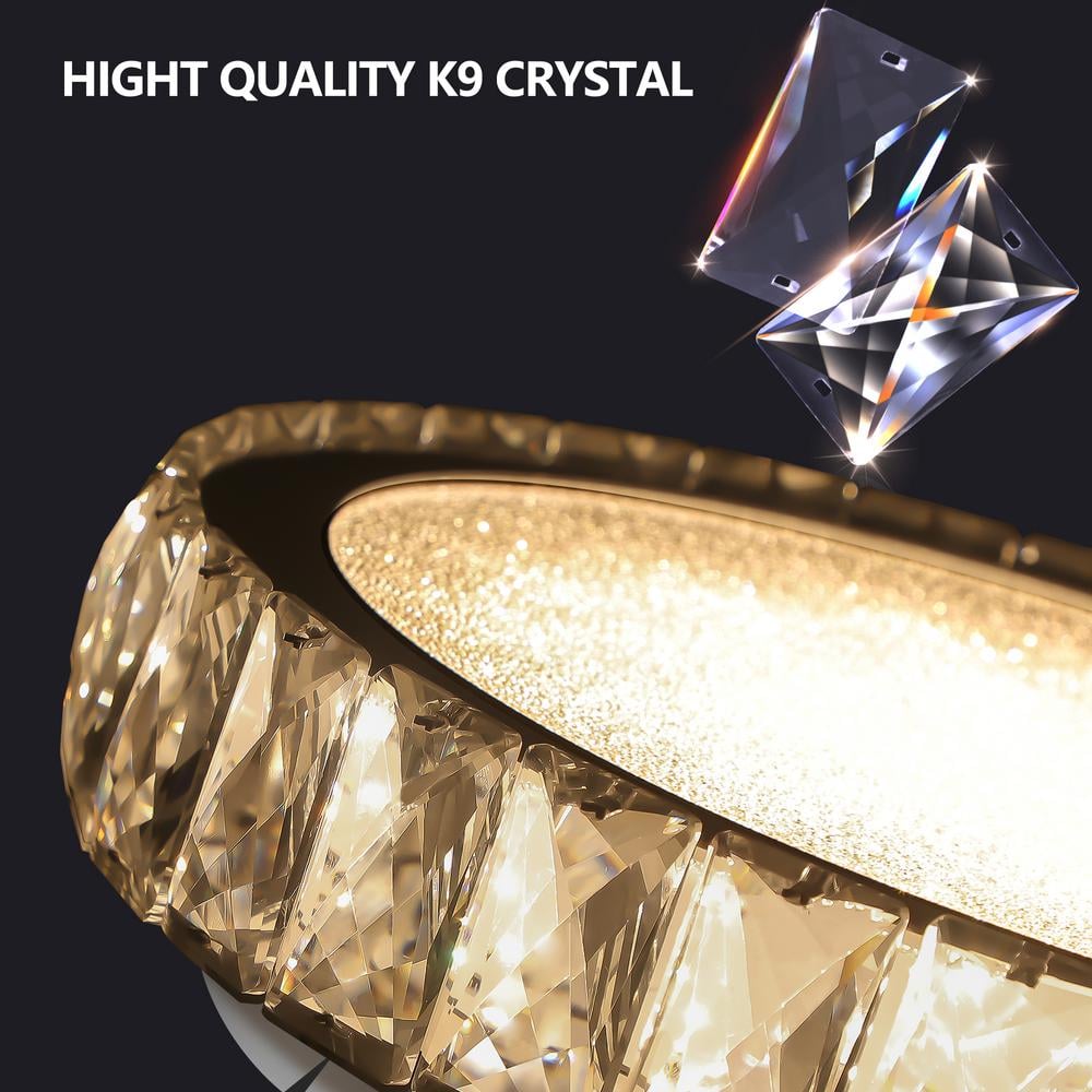 13.8 in. 38-Watt Transparent Embedded Crystal LED Flush Mount Disk Light - Hercitys