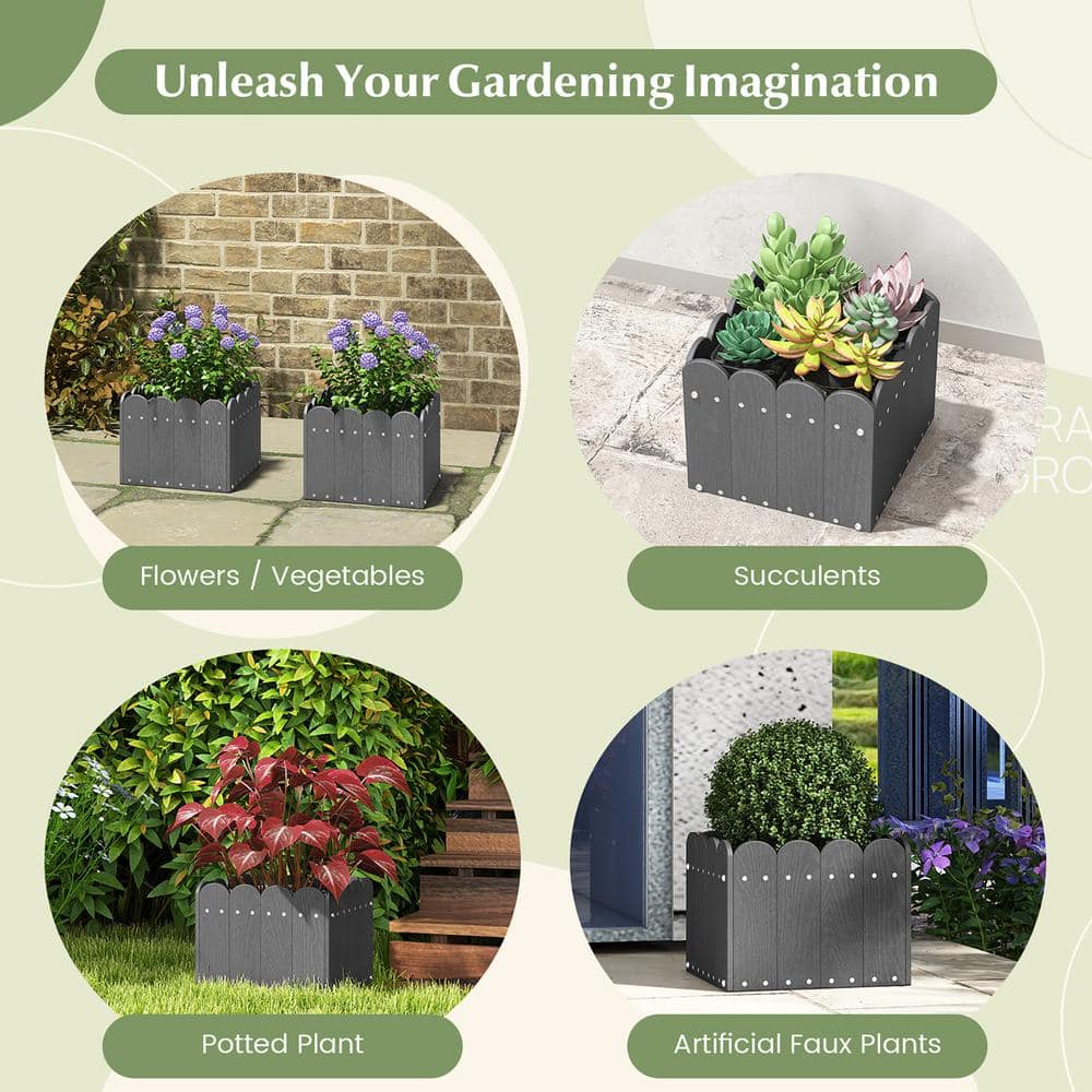 12.5 in. x 12 in. x 10 in. Planter Box Weather-Resistant Square Grey HDPE Flower Pot Garden Bed (2-Pack) - Hercitys
