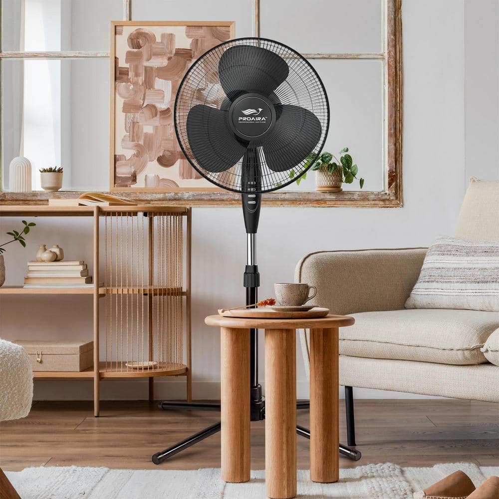 16 in. Oscillating Pedestal Fan in Black with 3 Speed Controls - Hercitys