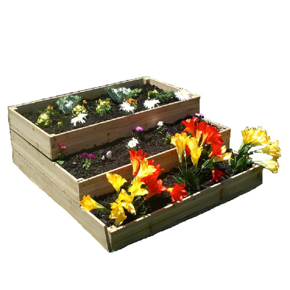 4 ft. x 4 ft. x 17.5 in Natural colored wood Waterfall/Pyramid Garden Bed Kit - Hercitys