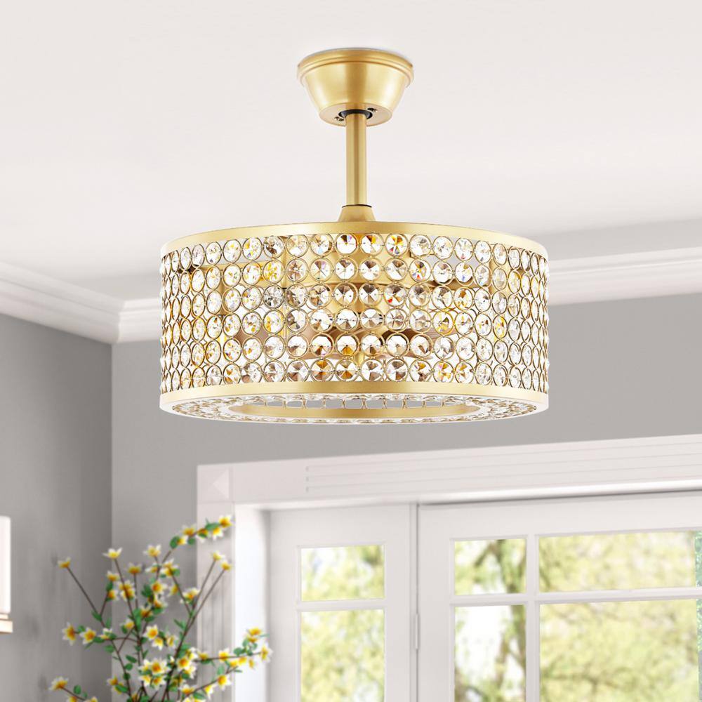 18 in. Indoor Gold Caged Crystal Ceiling Fan with Light Kit and Remote Control - Hercitys