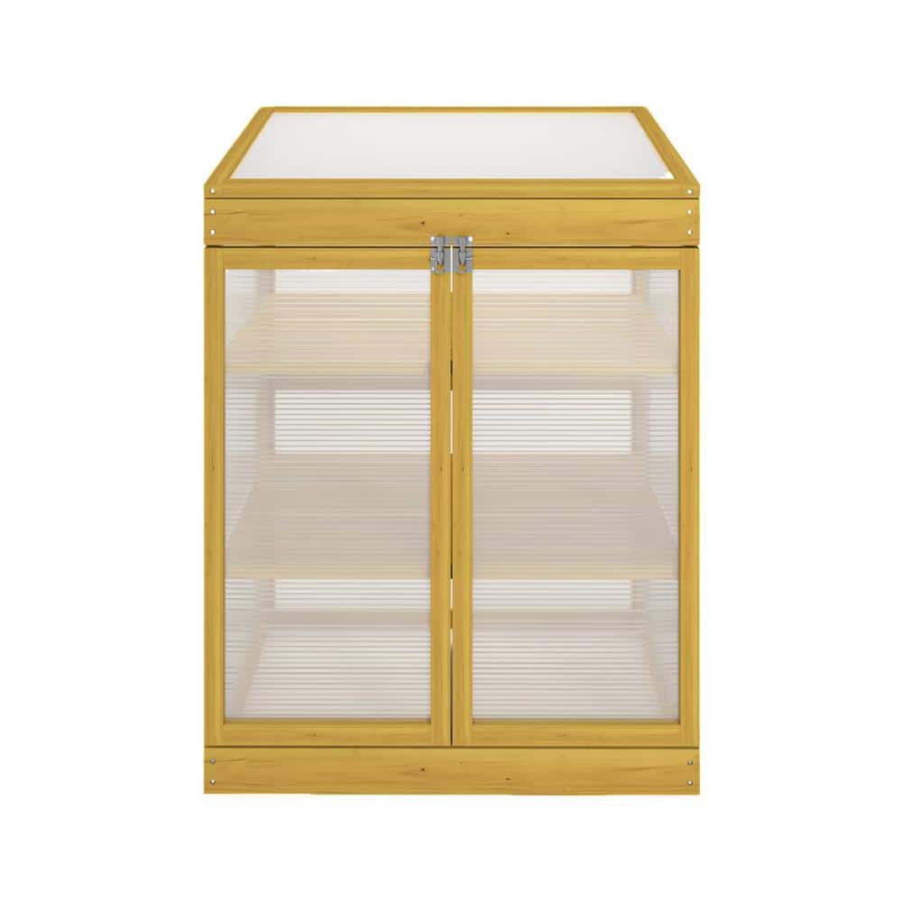 29.53 in. W x 20.10 in. D x 37.80 in. H Mini Outdoor Wooden Cold Frame Greenhouse Cabinet with 2-Tier - Hercitys