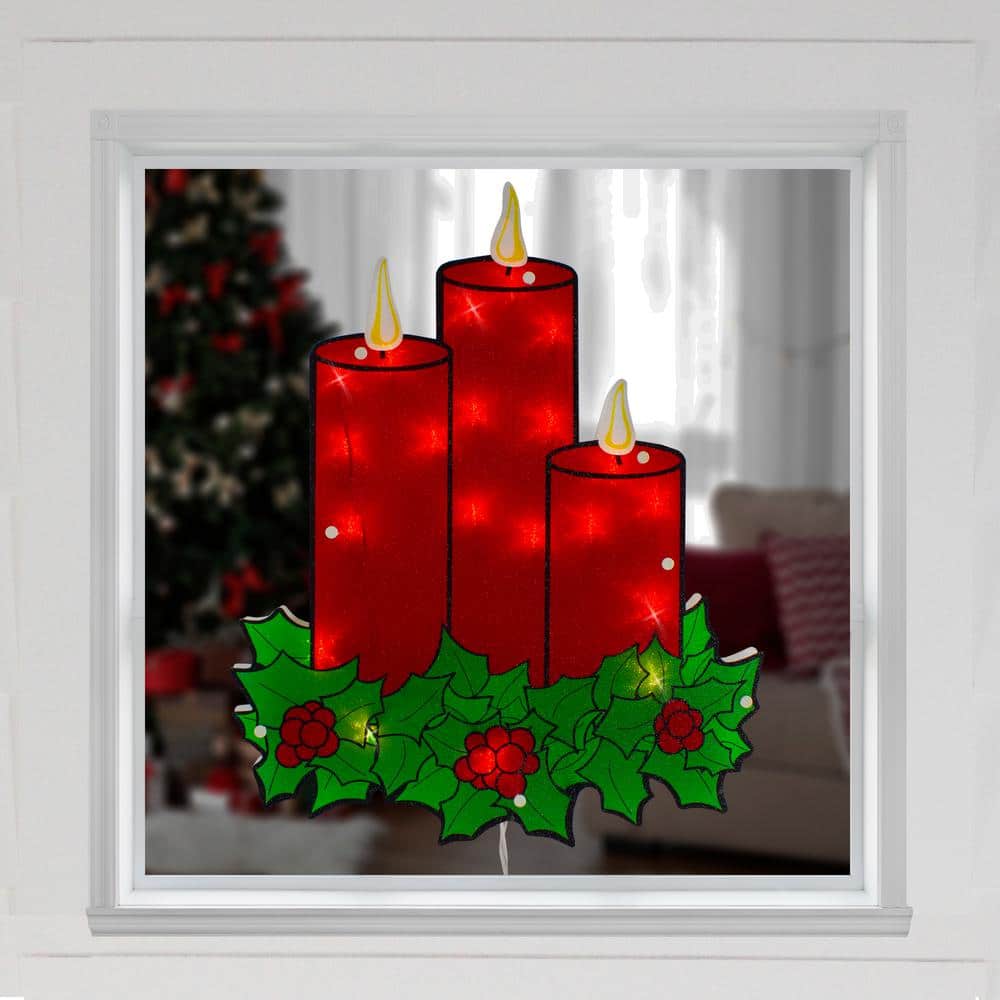 17.5 in. Lighted Red Three Candles Christmas Window Silhouette - Hercitys