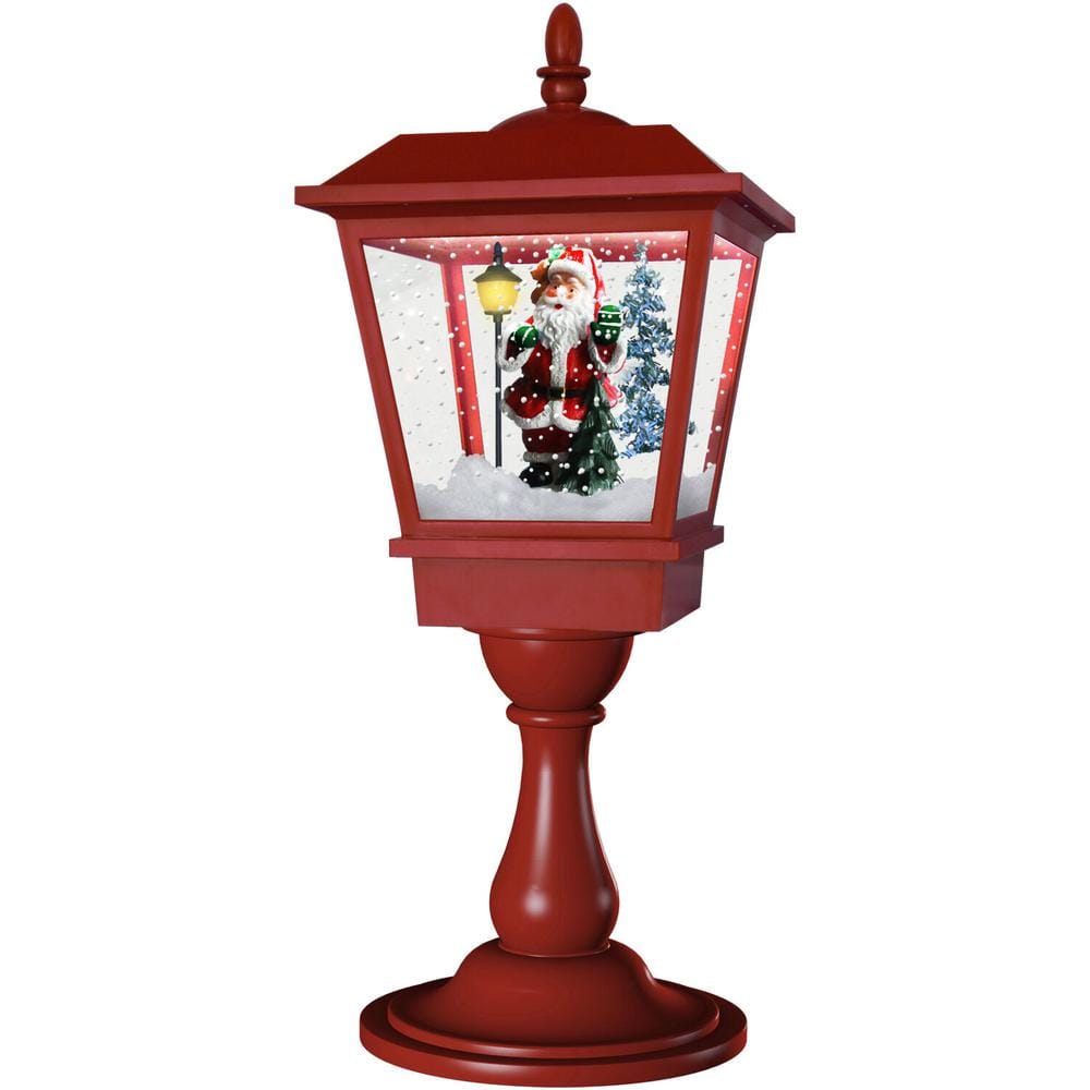 25 in. Christmas Tabletop Musical Snowy Lantern with Sant Scene, Cascading Snow and Christmas Carols - Hercitys