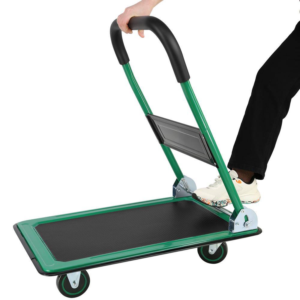 360 lbs. Capacity Easy-Move Foldable Metal Push Cart with 2 x Fixed and Wheels 2 x 360° Wheels - Hercitys