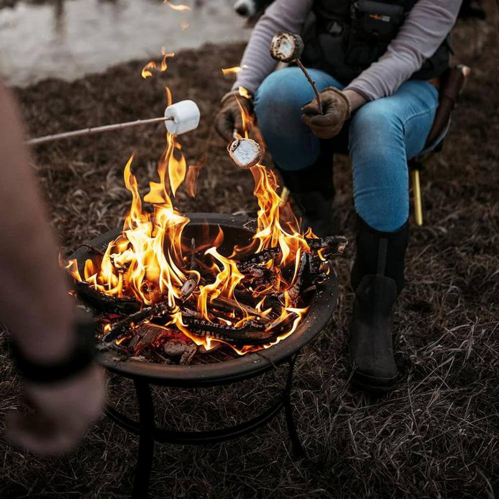 21.5 in. D x 21.5 in. W x 20 in. H Round Metal Wood Burning Fire Pit with Mesh Lid and Fire Picker - Hercitys