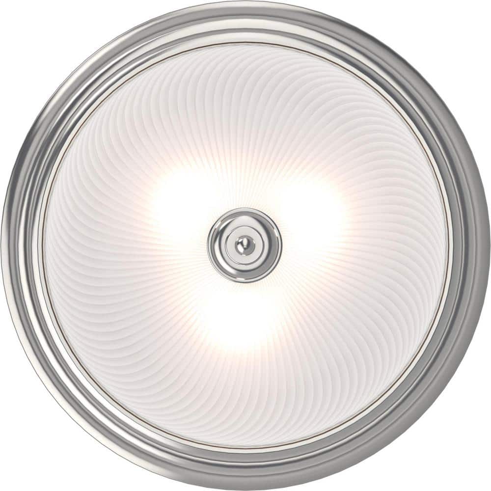 15 in. 3-Light Brushed Nickel Flush Mount with Frosted Ribbed Glass Bowl - Hercitys