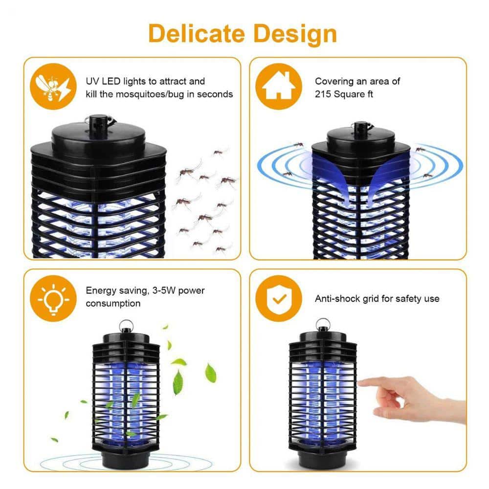 5-Watt Outdoor Bug Zapper Electric UV LED Mosquito Repellent Lamp Insect Killer Light Pest Low Noise Fly Trap Catcher - Hercitys