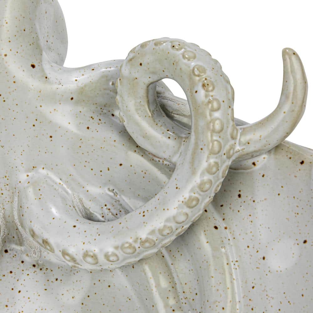 13.75 in. 91.3 fl.oz White Speckled Stoneware Octopus Serving Bowl - Hercitys