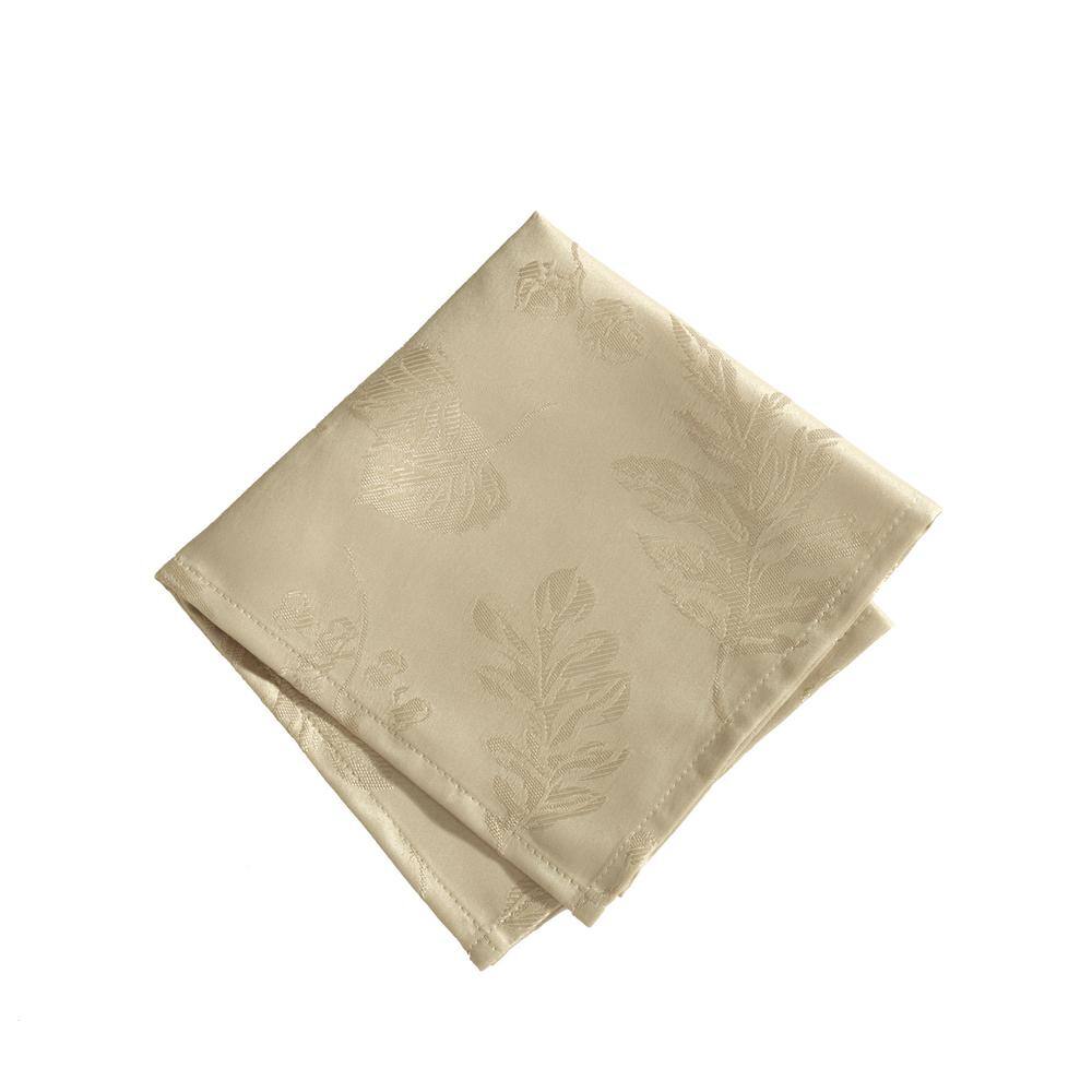 17 in. W x 17 in. L Taupe Polyester Elegant Woven Leaves Jacquard Damask Napkins (Set of 8) - Hercitys