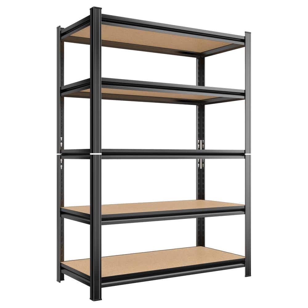 5-Shelf Storage Rack, Adjustable Height Pantry Organizer Shelving, Warehouse Supermarket Basement Storage, Black - Hercitys