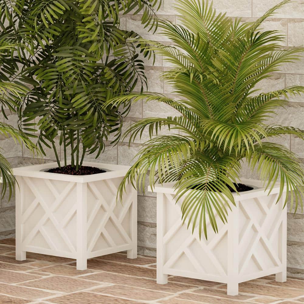 14.75 in. x 14.75 in. Lattice Design White Plastic Planter Box (2-Pack) - Hercitys