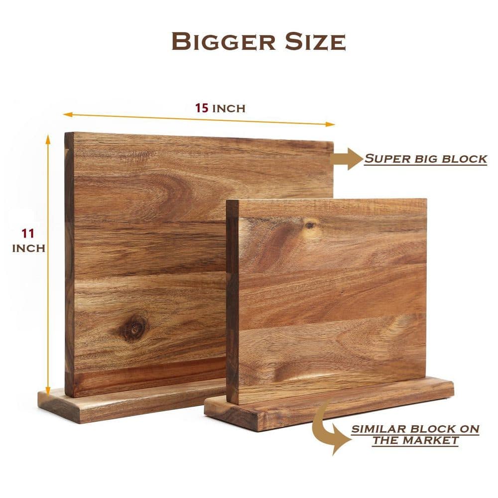 20-Knife 16 in. x 12 in. Magnetic Knife Holder, Acacia Wooden Magnetic Knife Block with Strong Enhanced Magnetic Strip - Hercitys