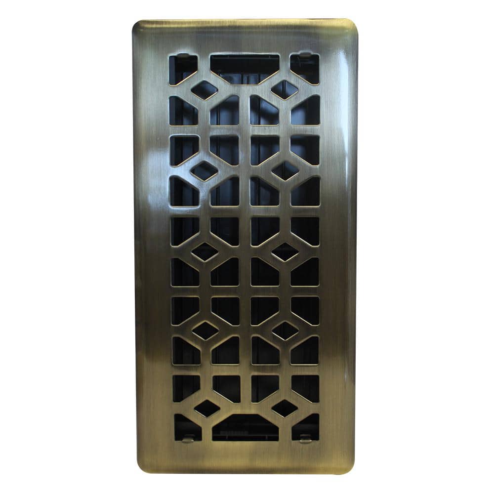 4 in. x 10 in. Floor Register Abstract Vintage Brass Single Pack - Hercitys