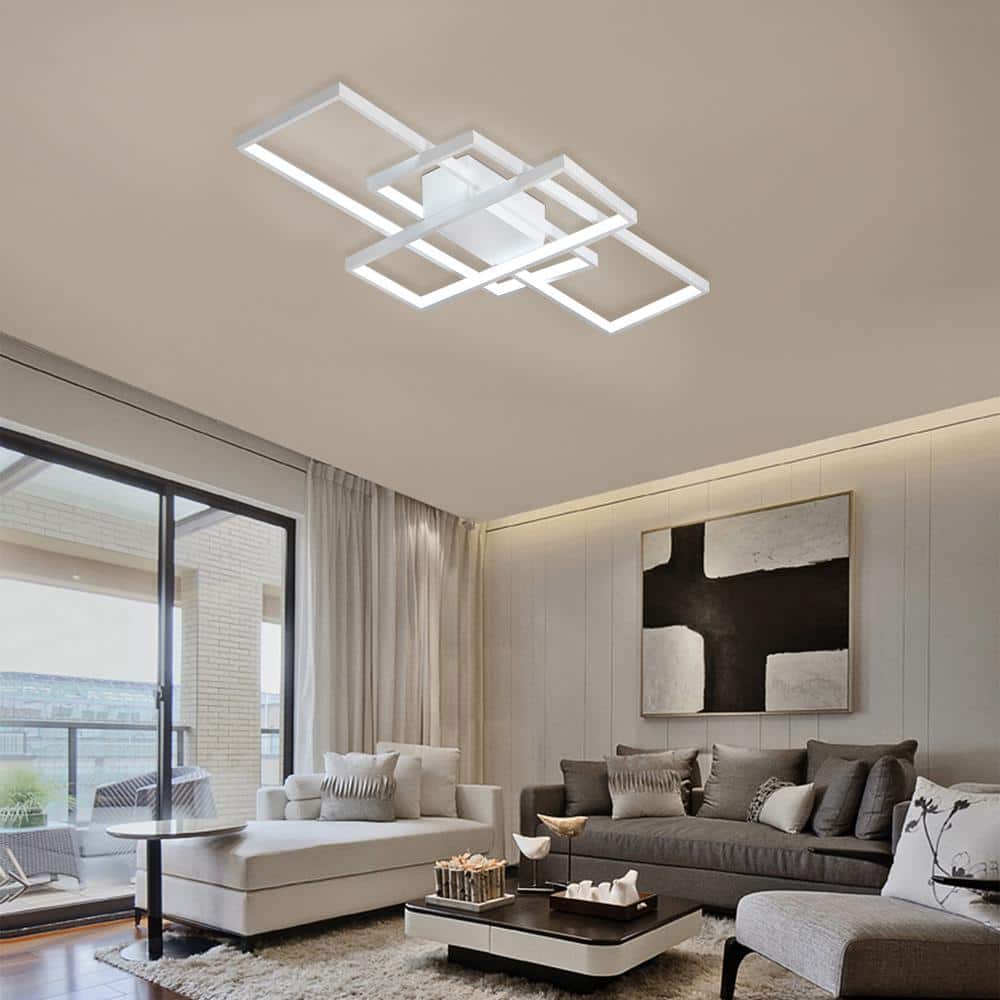 43.3 in. 1-Light Modern White Selectable LED Square Acrylic Dimmable Flush Mount Ceiling Light with Remote - Hercitys