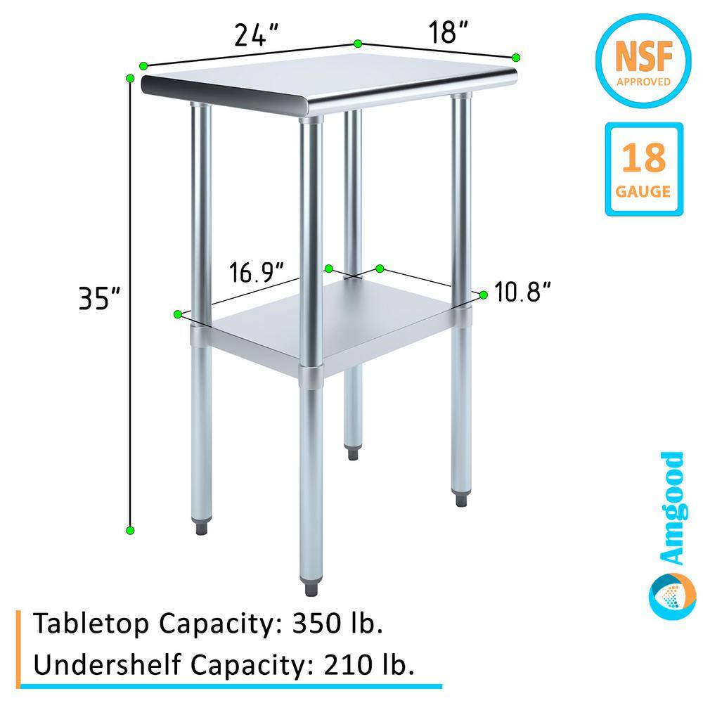 18 in. x 24 in. Stainless Steel Kitchen Utility Table with Adjustable Bottom Shelf - Hercitys