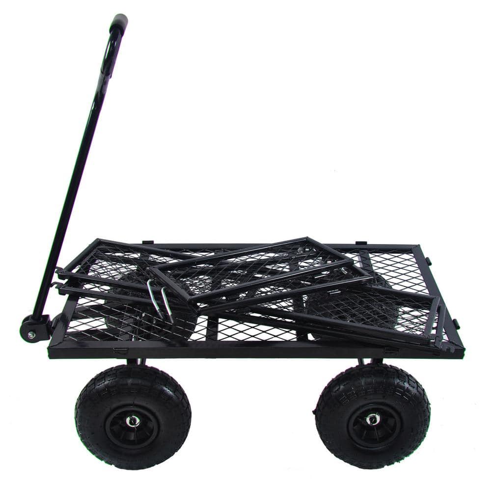 3.44 cu. ft. Steel Black Garden Cart Removable Sides with Shovel, 550 lbs. Capacity - Hercitys