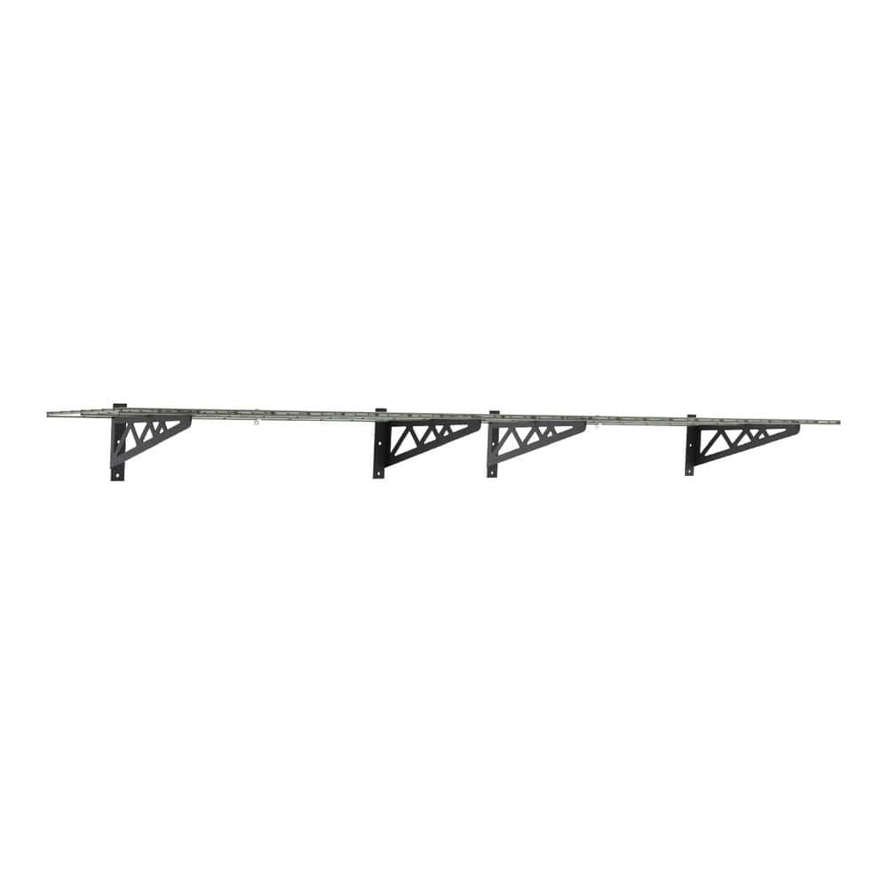 18 in. D x 48 in. W x 8 in. T Hammertone Grey Heavy-Duty Steel Wall Mounted Shelves Includes 2 Shelves and 4 Hooks - Hercitys