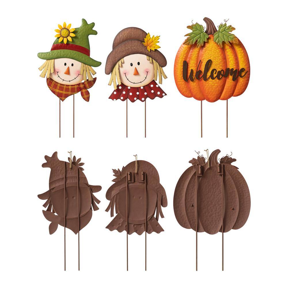 46 in. H Fall Metal Stacked Scarecrow and Pumpkin Yard Stake - Hercitys