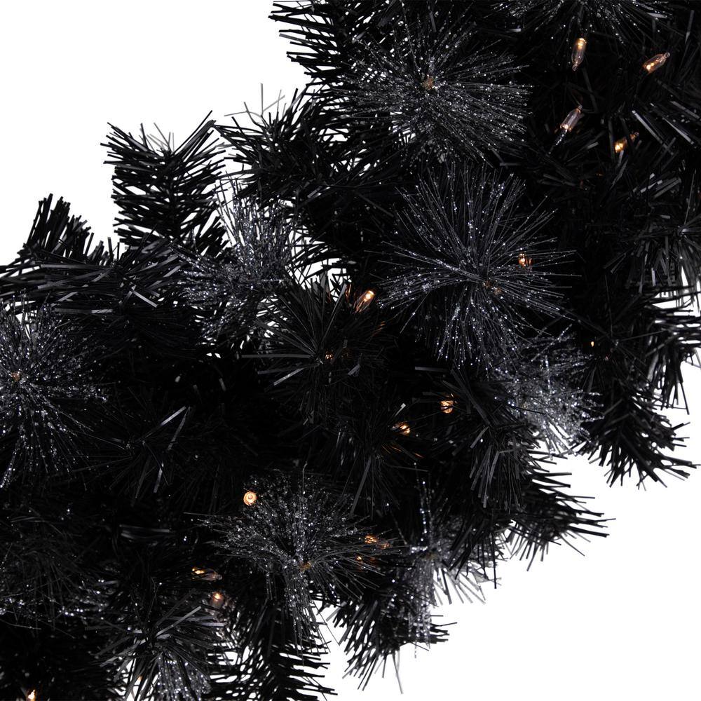 36 in. Pre-Lit LED Black Bristle Artificial Christmas Wreath - Hercitys