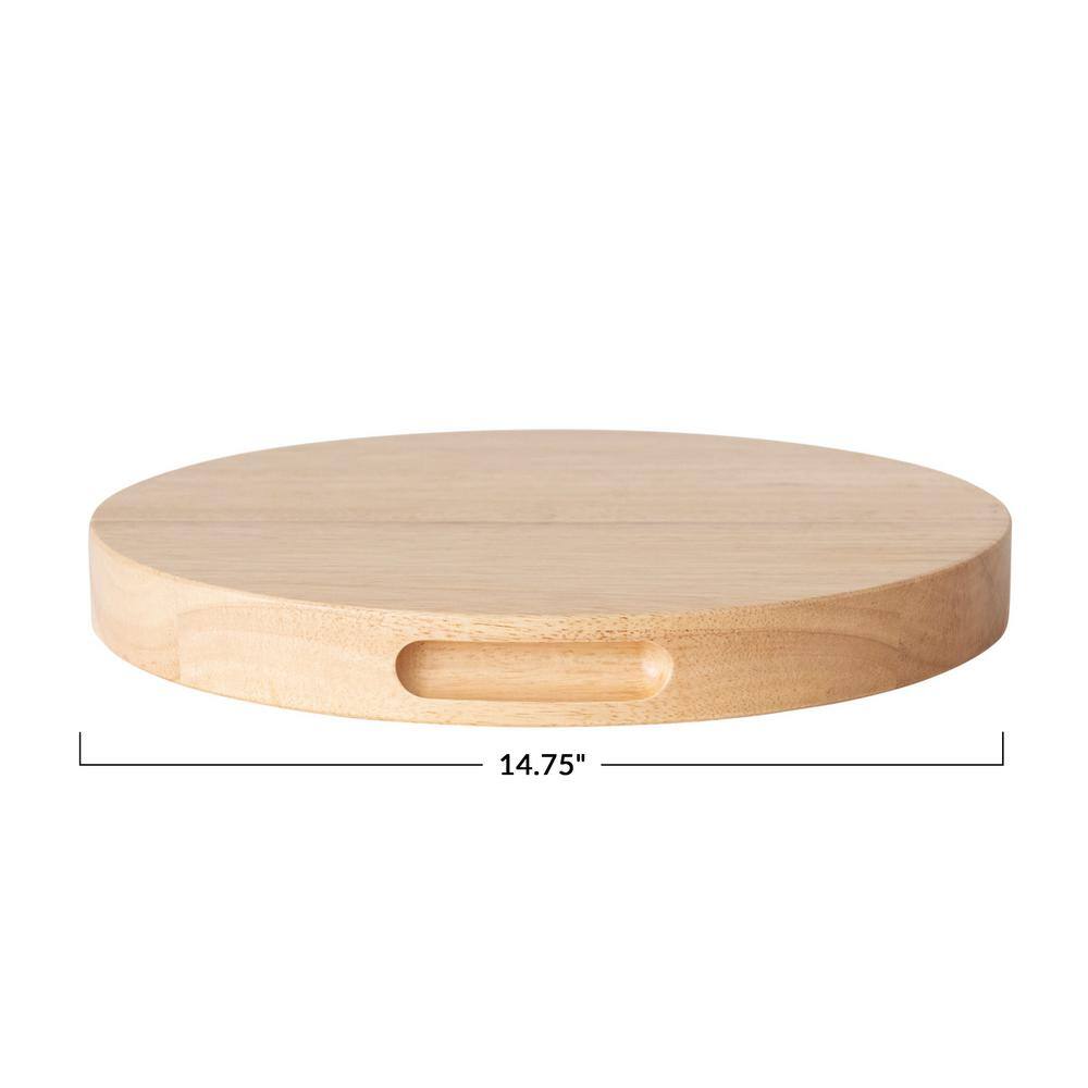 14.76 in. Natural Brown Round Rubberwood Cheese and Cutting Board with Handles - Hercitys