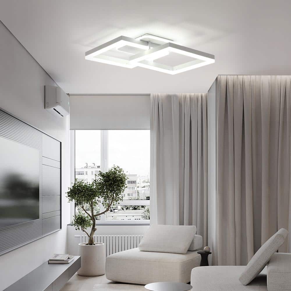 25 in. Modern White Integrated LED Square Dimmable Aluminum Frame Semi-Flush Mount Ceiling Light with Remote Control - Hercitys