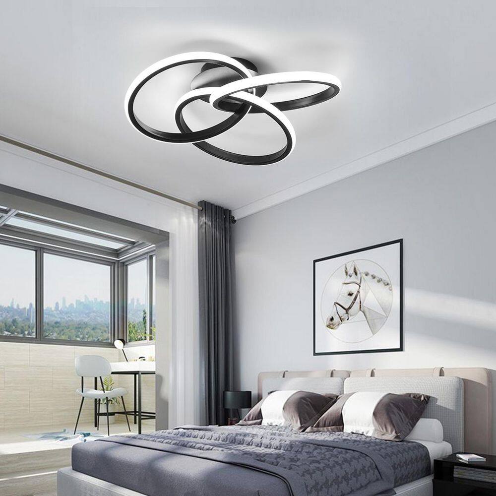 20.5 in. 1-Light Black Selectable LED Flush Mount Ceiling Light Modern Creative Design Ring with Remote Control - Hercitys