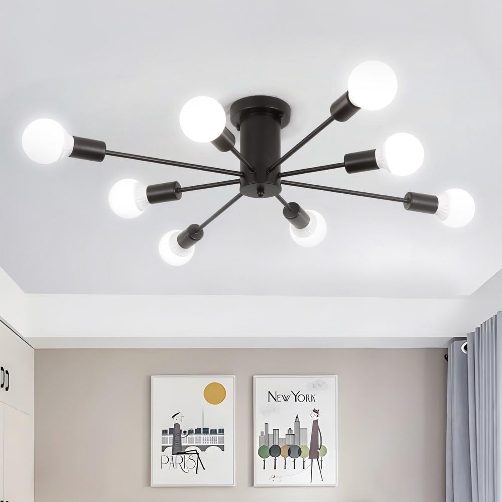 30.07 in. 8-Light Black Sputnik Transitional Flush Mount Ceiling Lights - Hercitys