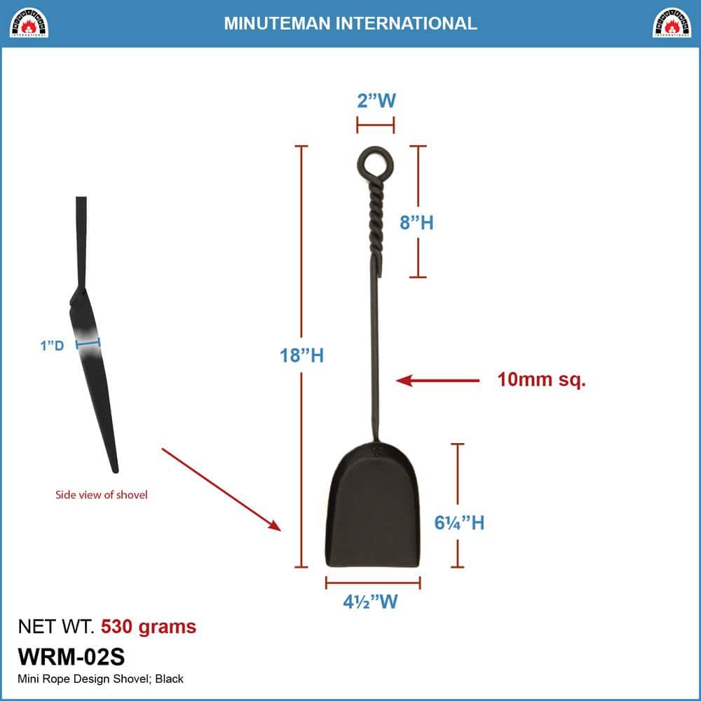18 in. Tall Black Mini Rope Design Fireplace Shovel Tool - Hercitys