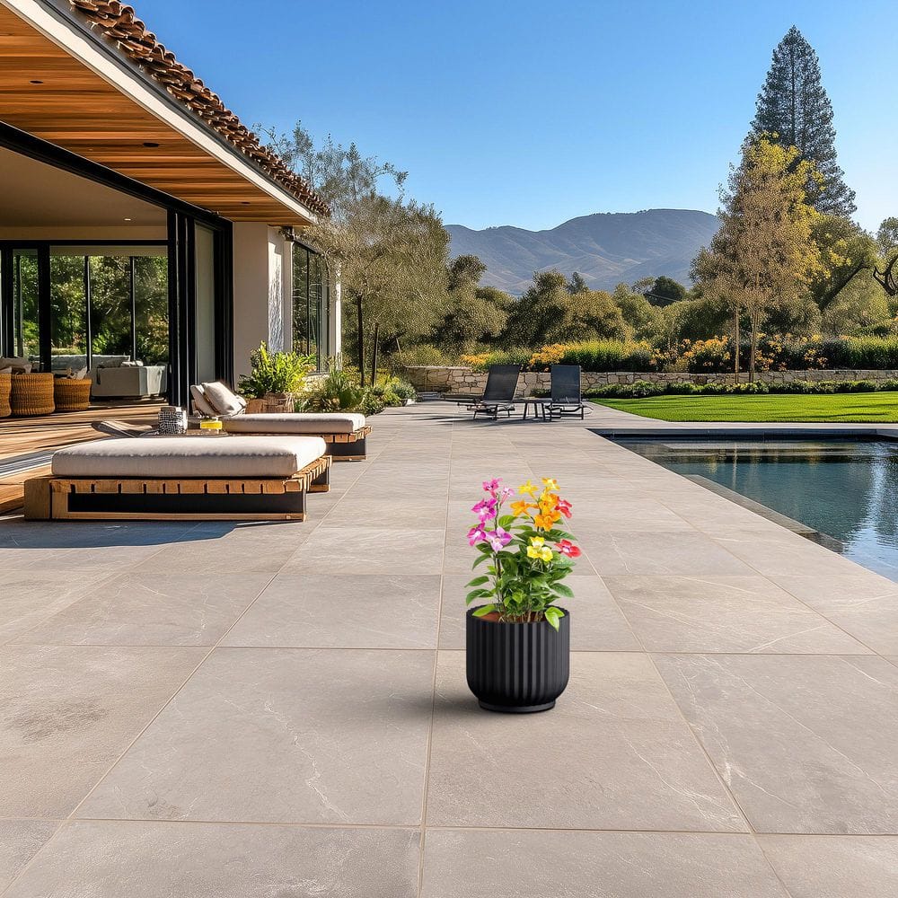 11.5 in. Medium Charcoal Black(Premium Inner) Concrete Round Planter/Pot with Drainage Holes - Hercitys