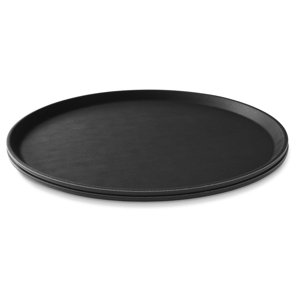 16 in. x .75 in. Round Plastic Non-Slip Serving Trays, Black-NSF Food Service (Set of 2) - Hercitys
