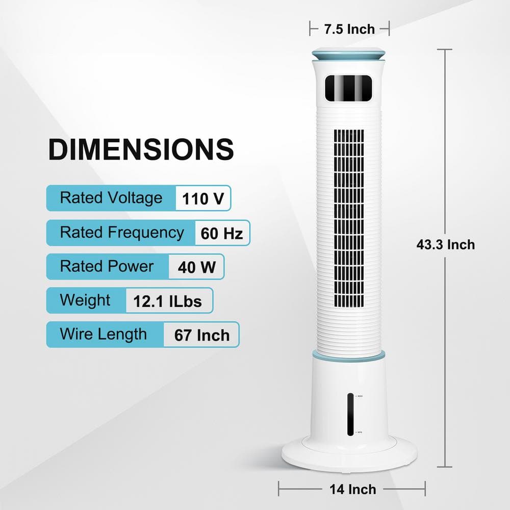 43 in. 12-Speed Standing Tower Fan Humidifier Cooling Fan in White with 15 Hours Timing Closure and Remote Control - Hercitys