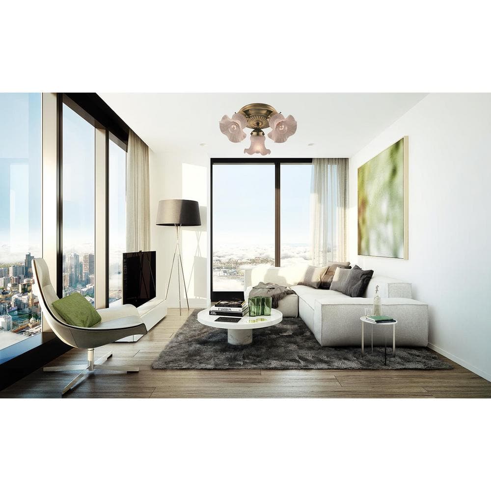 14.1 in. W x 6 in. H Antique Brass Flush Mount Fixture with Frosted Tulip Glass Shade - Hercitys