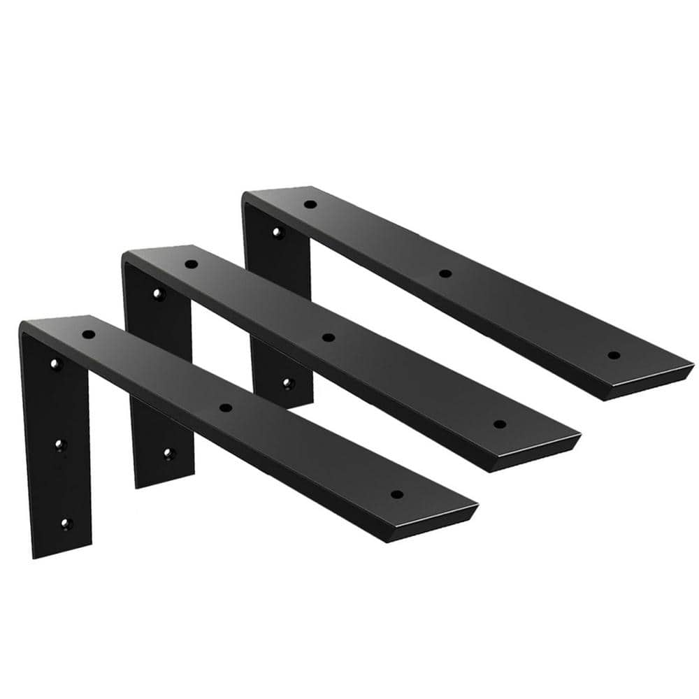 16 in. x 6 in. x 2.5 in. Heavy Duty 3/8 in. Thick Black Countertop Support Bracket, Shelf L Bracket (3-Pack) - Hercitys
