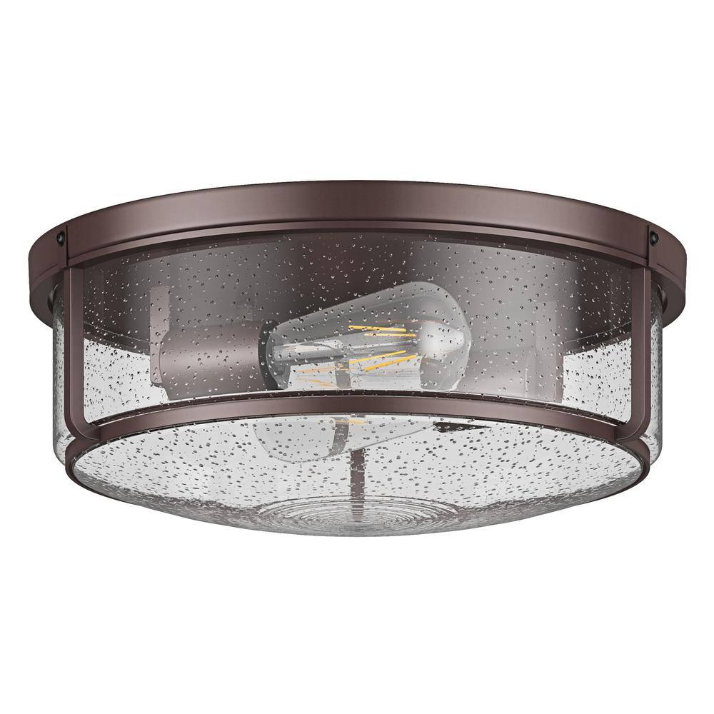 14.17 in. 2-Light Industrial Oil Rubbed Bronze Flush Mount Ceiling Light Fixture with Glass Shade - Hercitys